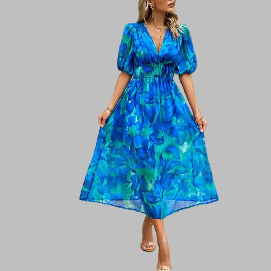 Vestido midi casual con escote en V para mujer - comodidad de verano