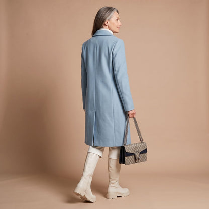 Ladies Elegant Double-Breasted Coat with Notched Collar and Pockets