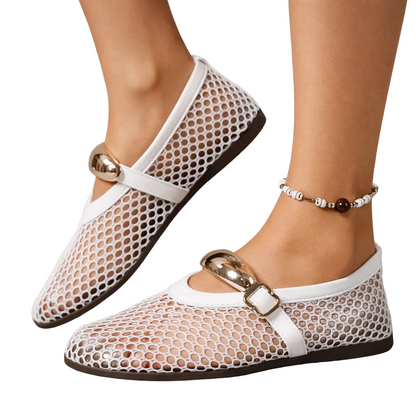 Ladies' Summer Mesh Ballerinas with Strap and Round Toe