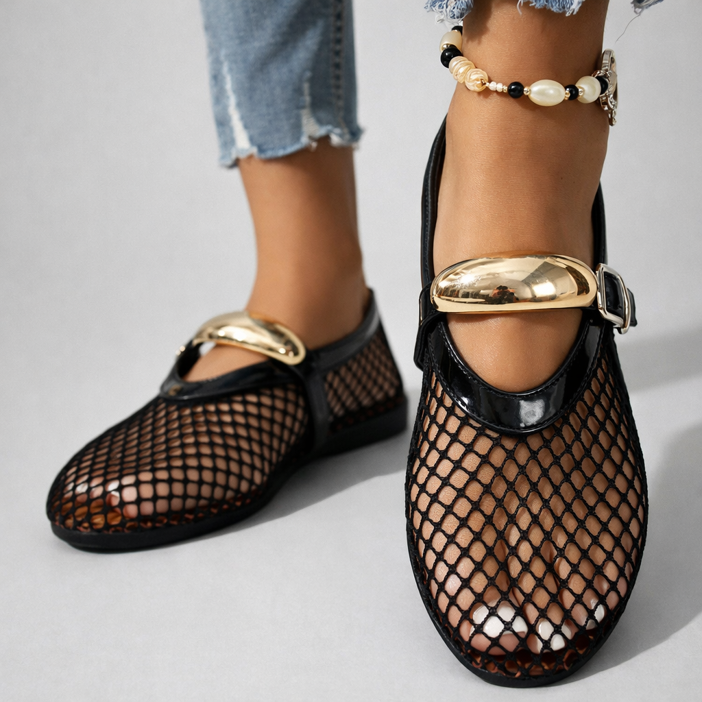 Ladies' Summer Mesh Ballerinas with Strap and Round Toe