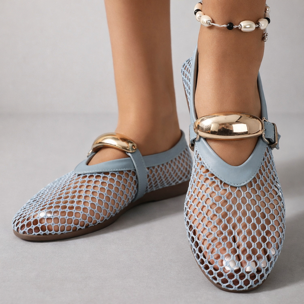 Ladies' Summer Mesh Ballerinas with Strap and Round Toe