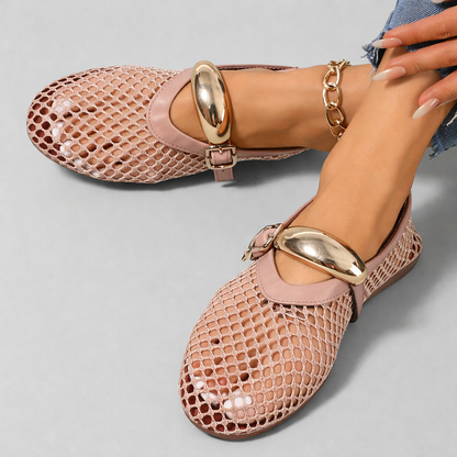 Ladies' Summer Mesh Ballerinas with Strap and Round Toe