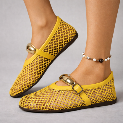Ladies' Summer Mesh Ballerinas with Strap and Round Toe