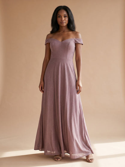Ladies' Sparkling Glitter Evening Dress with Off-Shoulder and A-Line