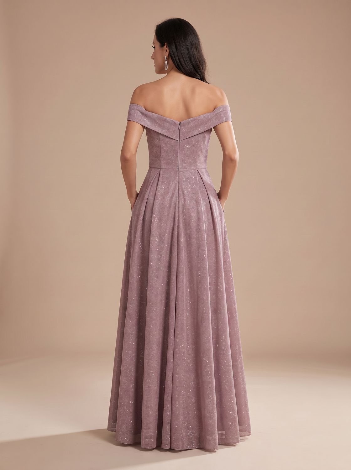 Ladies' Sparkling Glitter Evening Dress with Off-Shoulder and A-Line