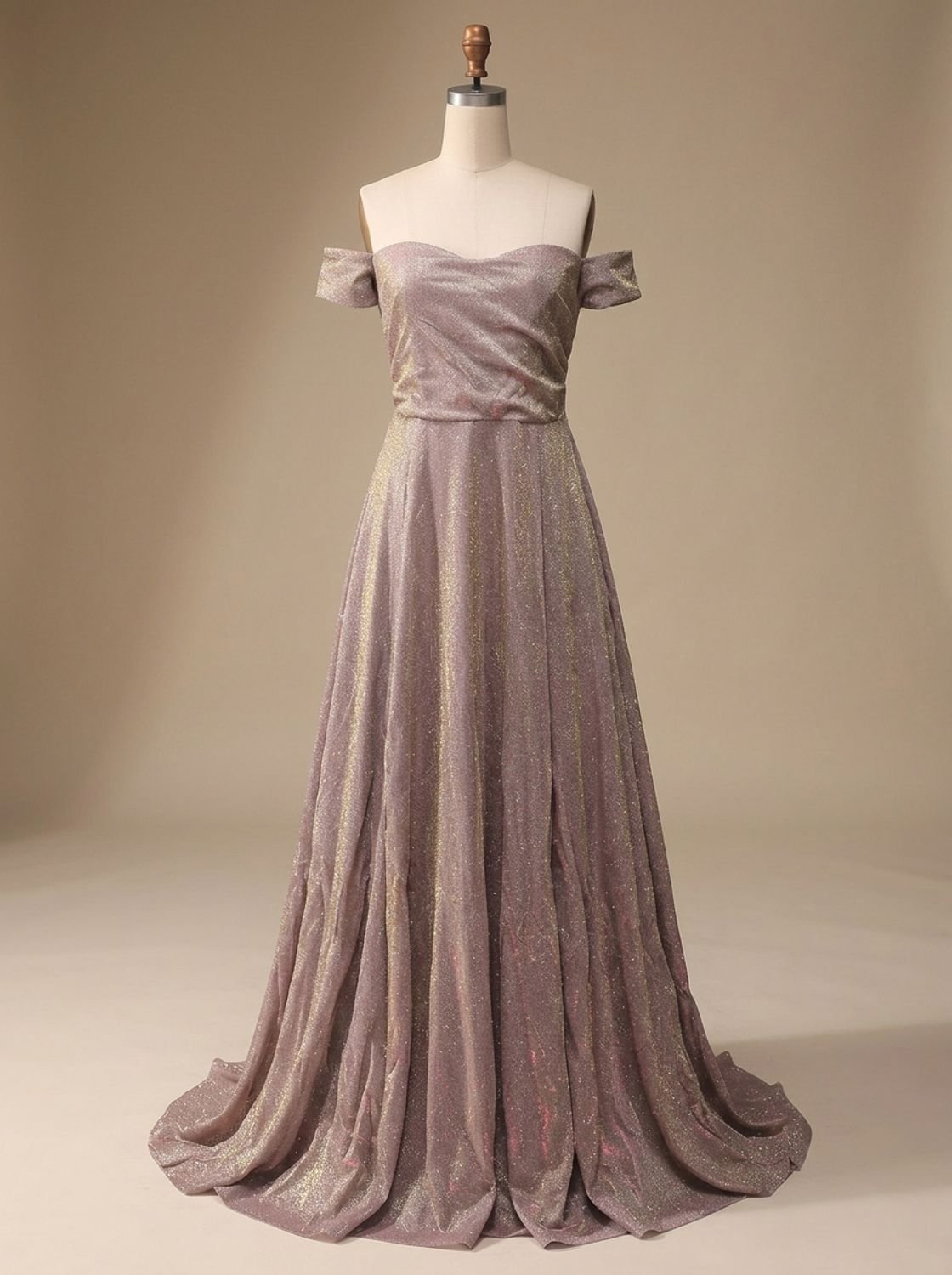 Ladies' Sparkling Glitter Evening Dress with Off-Shoulder and A-Line