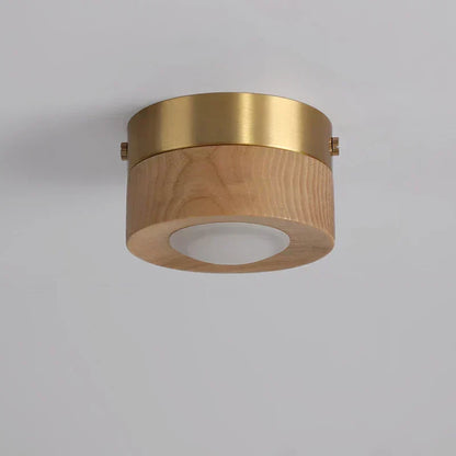 Lampada da soffitto in legno con LED, effetto noce e design rotondo minimalista