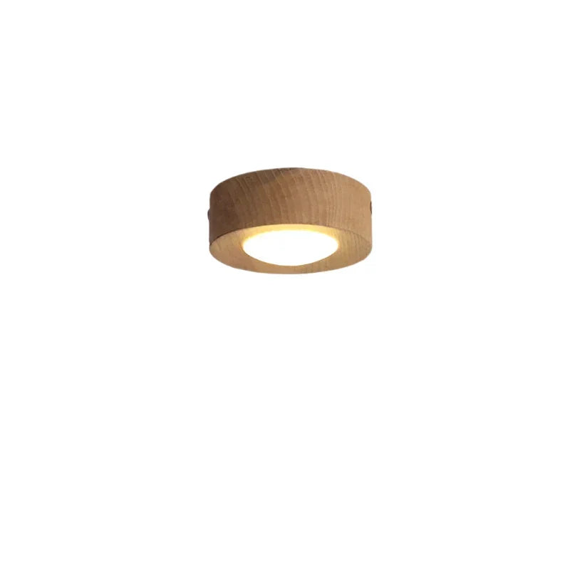 Lampada da soffitto in legno con LED, effetto noce e design rotondo minimalista