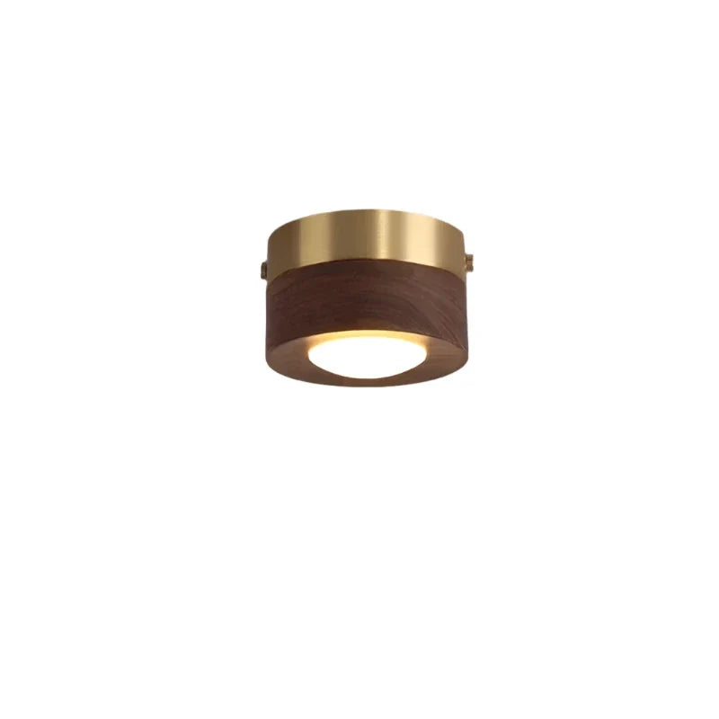 Lampada da soffitto in legno con LED, effetto noce e design rotondo minimalista