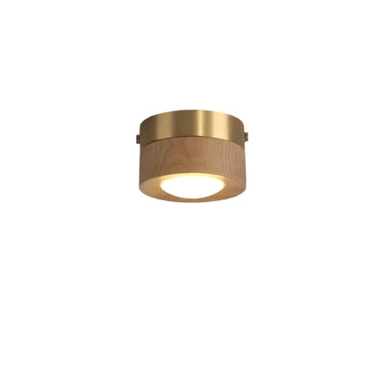 Lampada da soffitto in legno con LED, effetto noce e design rotondo minimalista