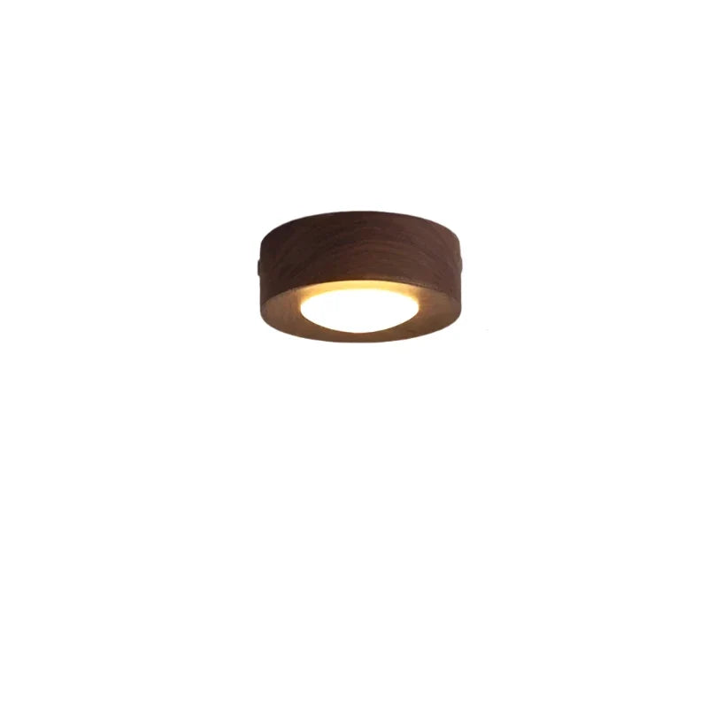 Lampada da soffitto in legno con LED, effetto noce e design rotondo minimalista
