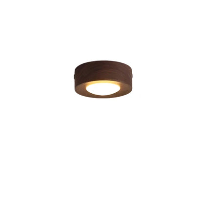 Lampada da soffitto in legno con LED, effetto noce e design rotondo minimalista