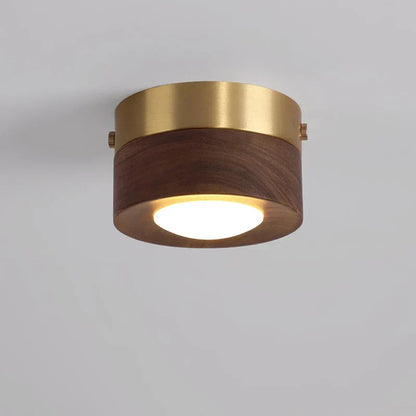 Lampada da soffitto in legno con LED, effetto noce e design rotondo minimalista