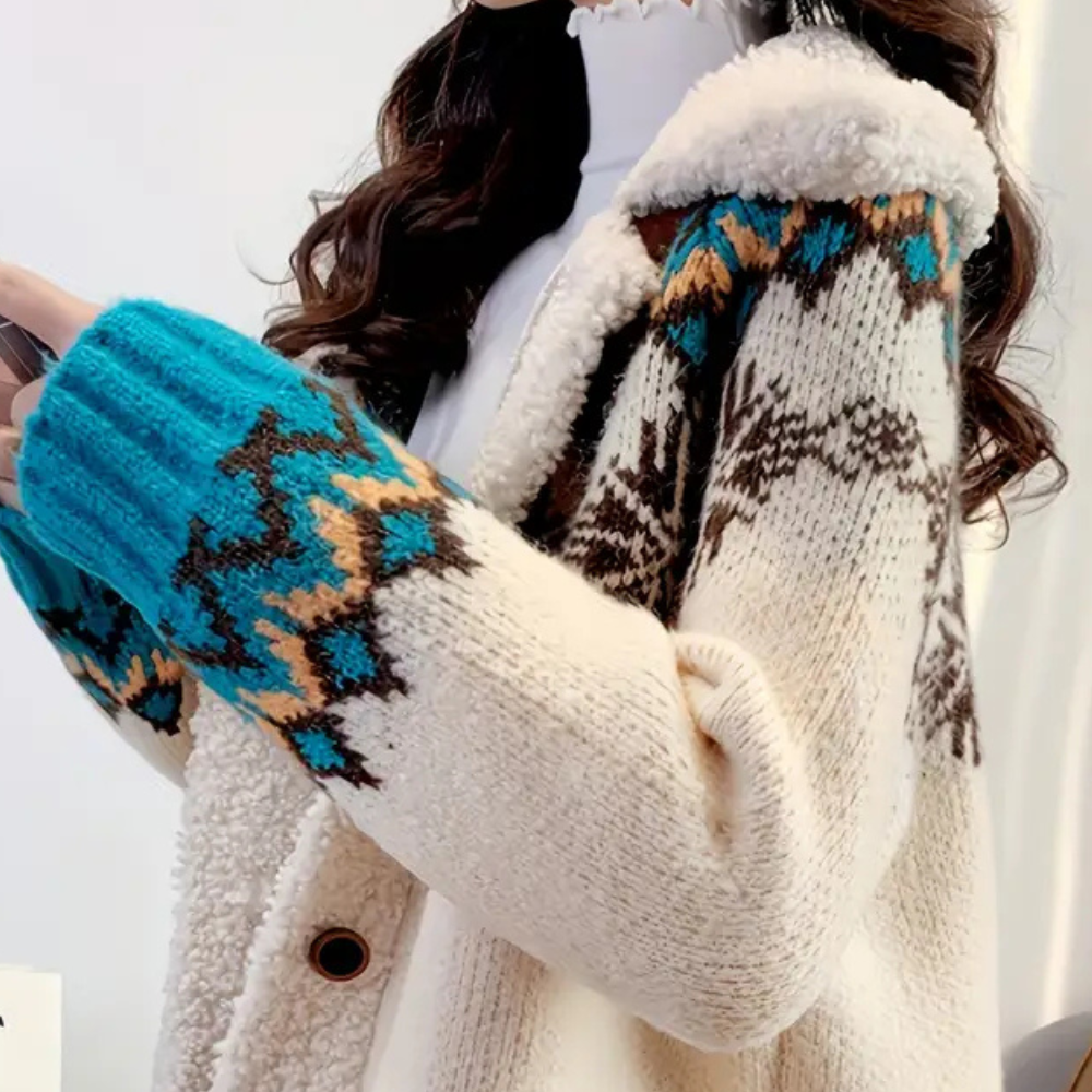 Knitted Winter Gilet with Buttons, Fleece Collar and Pockets for Women