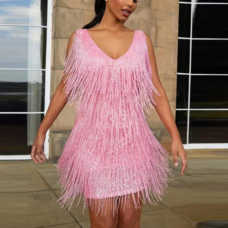 Glamorous Sequin Fringe Flapper Dress for Women - Liselotte