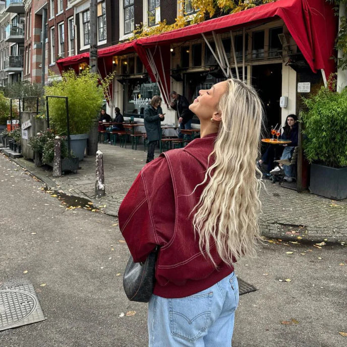 Zara - Oversized Red Leather Jacket