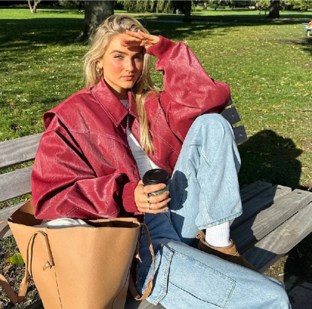 Zara - Oversized rood leren jack