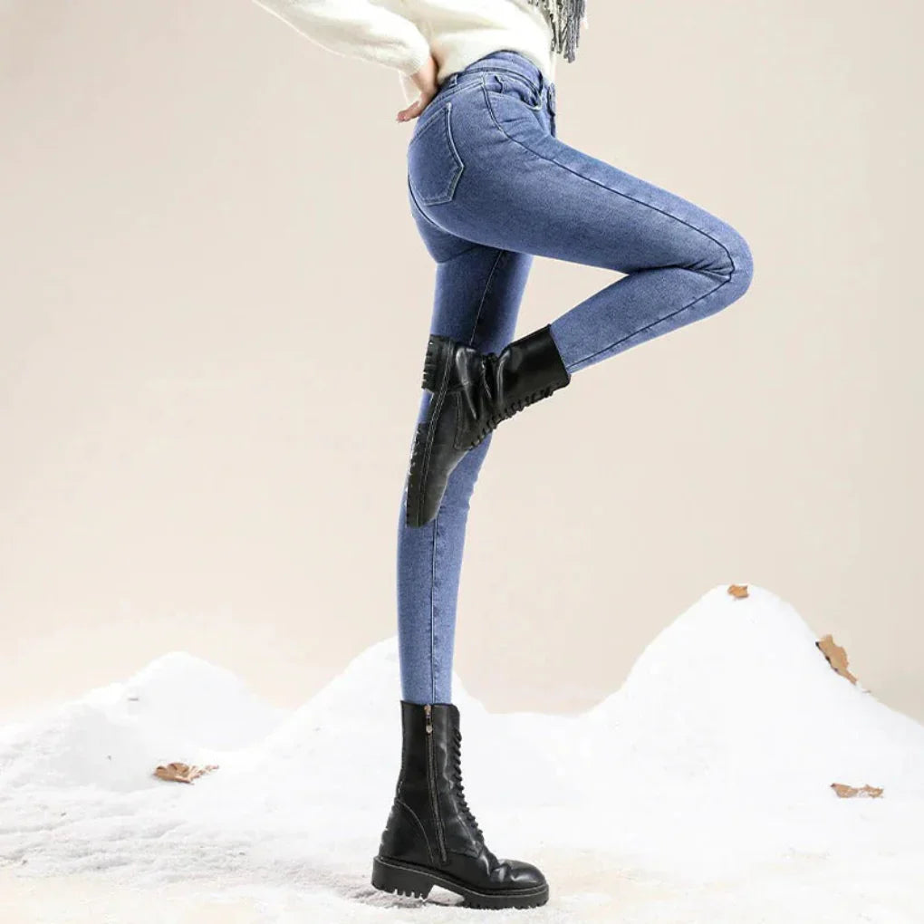 High-waisted winter jeans for women, lined for cold days