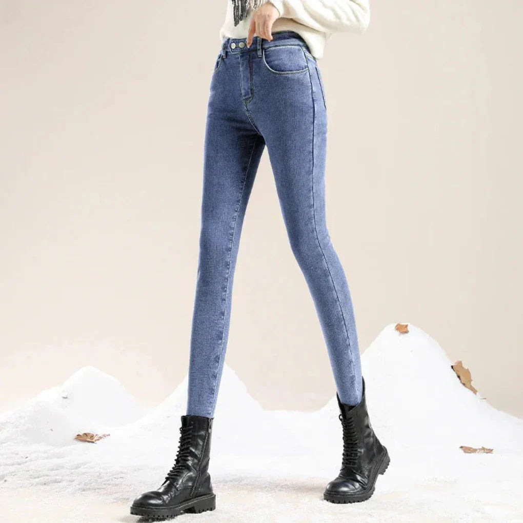 High-waisted winter jeans for women, lined for cold days